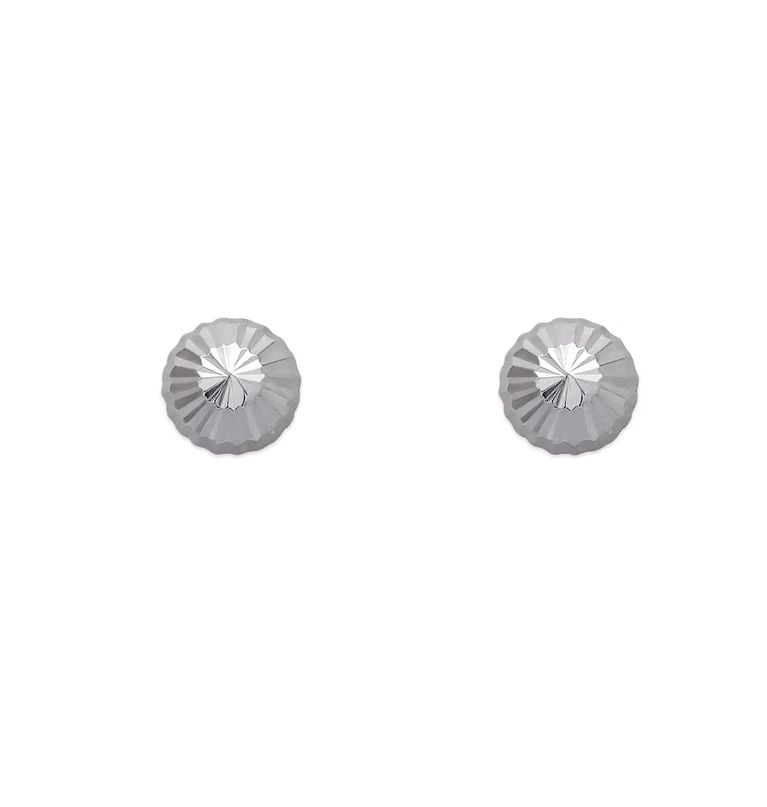 NEW 14K WHITE GOLD 4MM DIAMOND CUT STUD EARRINGS: NEW 14K WHITE GOLD 4MM DIAMOND CUT STUD EARRINGS 4MM DIAMOND CUT STUD EARRINGS NEW 14K WHITE GOLD Width: Approx. 4mm Apx WEIGHT: 2g
