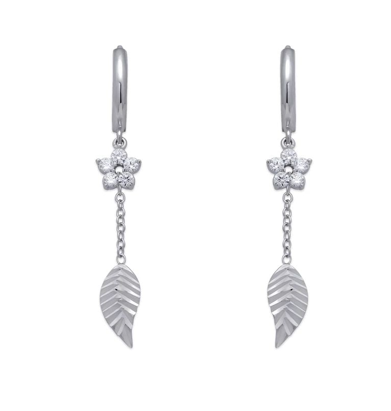 NEW 14K WHITE GOLD FANCY LEAF DANGLING EARRINGS: NEW 14K WHITE GOLD FANCY LEAF DANGLING EARRINGS FANCY LEAF DANGLING EARRINGS NEW 14K WHITE GOLD Width: Approx. 12x38mm Apx WEIGHT: 2g