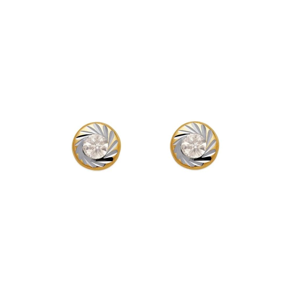 NEW 14K TWO TONE GOLD ROUND DIAMOND CUT BEZEL STUD EARRINGS: NEW 14K TWO TONE GOLD ROUND DIAMOND CUT BEZEL STUD EARRINGS ROUND DIAMOND CUT BEZEL STUD EARRINGS NEW 14K TWO TONE GOLD Width: Approx. 6mm Apx WEIGHT: 2g