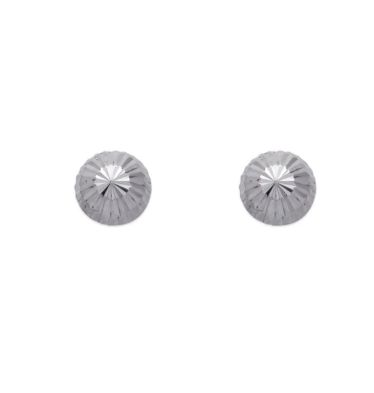 NEW 14K WHITE GOLD 5MM DIAMOND CUT STUD EARRINGS: NEW 14K WHITE GOLD 5MM DIAMOND CUT STUD EARRINGS 5MM DIAMOND CUT STUD EARRINGS NEW 14K WHITE GOLD Width: Approx. 5mm Apx WEIGHT: 2g