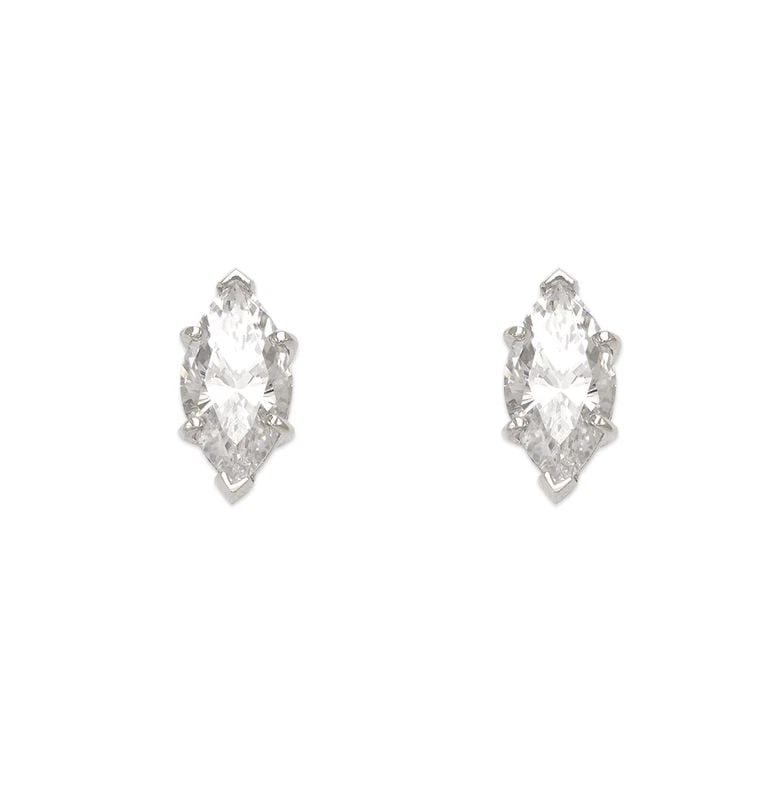 NEW 14K WHITE GOLD MARQUISE CUT STUD EARRINGS: NEW 14K WHITE GOLD MARQUISE CUT STUD EARRINGS MARQUISE CUT STUD EARRINGS NEW 14K WHITE GOLD Width: Approx. 5x11mm Apx WEIGHT: 2g