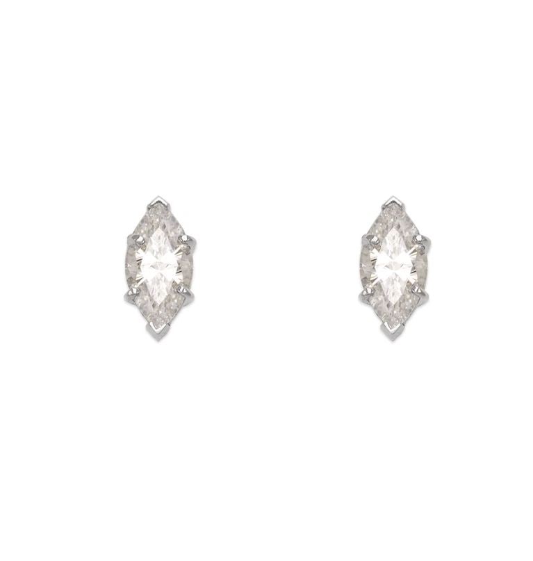 NEW 14K WHITE GOLD MARQUISE CUT STUD EARRINGS: NEW 14K WHITE GOLD MARQUISE CUT STUD EARRINGS MARQUISE CUT STUD EARRINGS NEW 14K WHITE GOLD Width: Approx. 4x9mm Apx WEIGHT: 2g