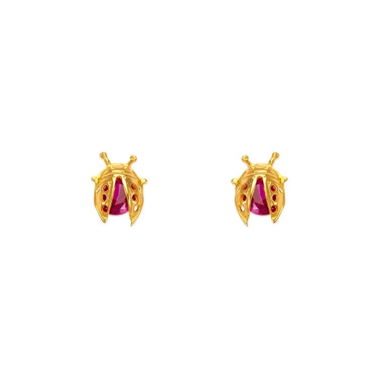 NEW 14K YELLOW GOLD 5MM LADYBUG STUD EARRINGS (1 of 2)