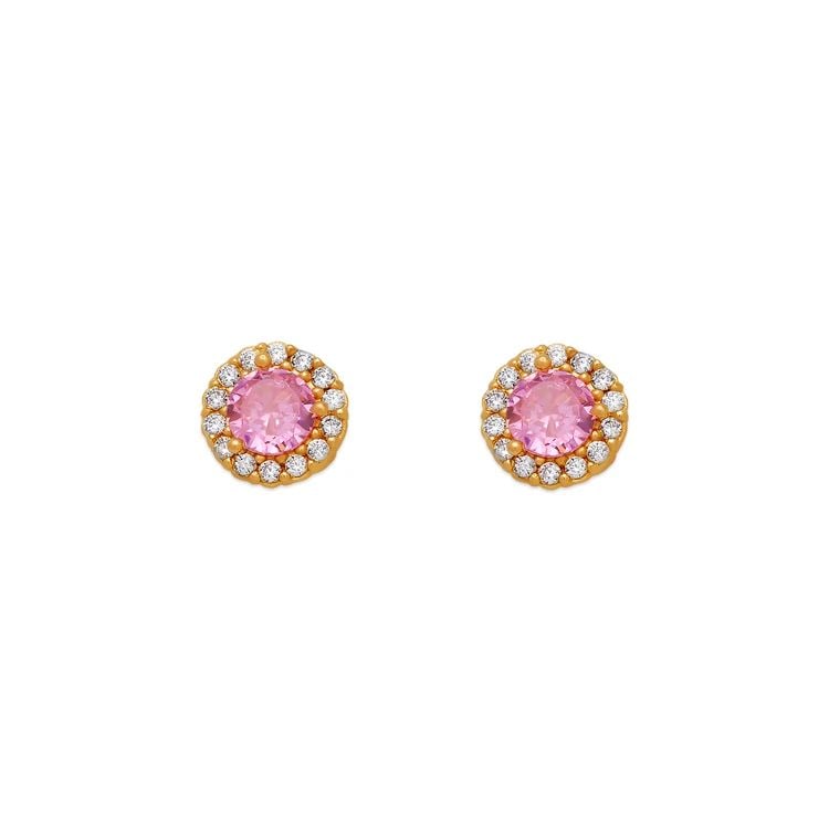 NEW 14K YELLOW GOLD 4MM PINK ROUND STUD EARRINGS (1 of 2)