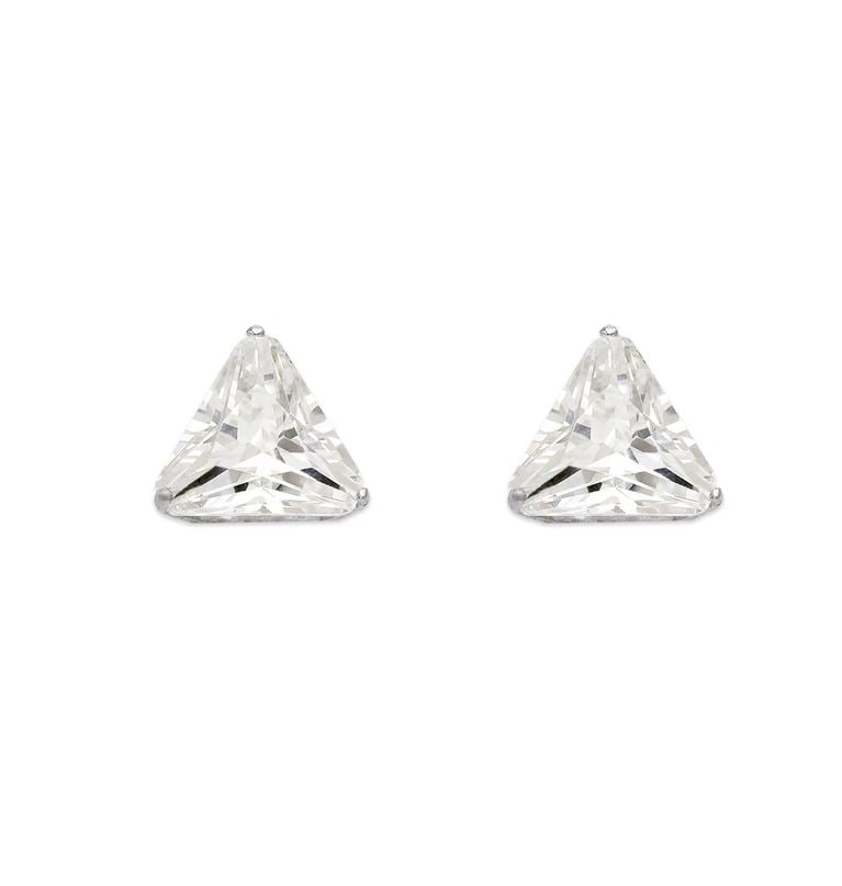 NEW 14K WHITE GOLD TRIANGLE CUT STUD EARRINGS (1 of 2)