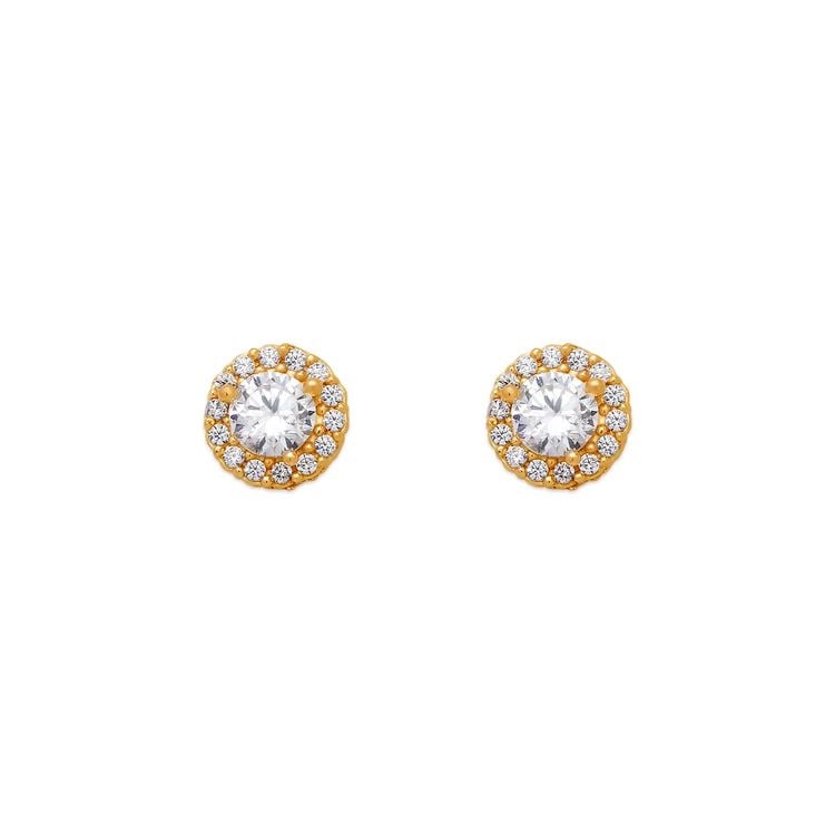 NEW 14K YELLOW GOLD 4MM WHITE ROUND STUD EARRINGS (1 of 2)