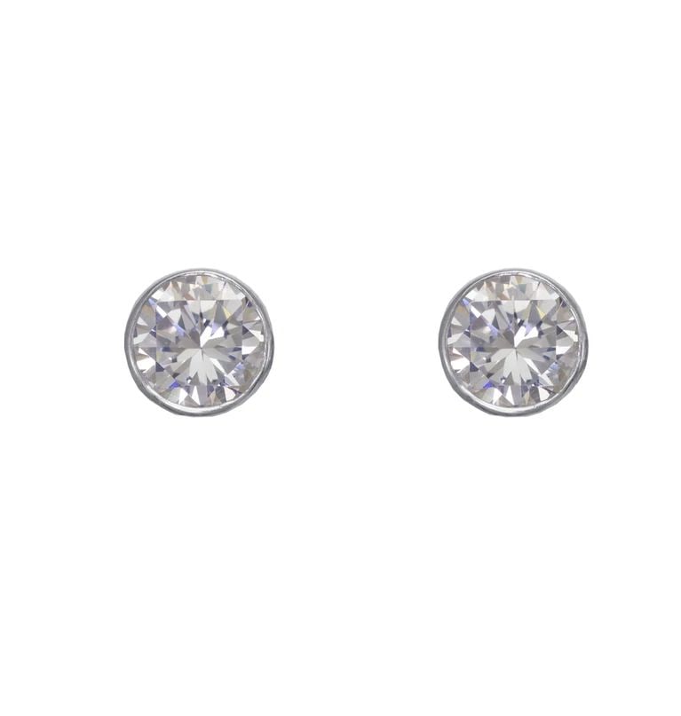 NEW 14K WHITE GOLD ROUND BEVELED STUD EARRINGS (1 of 2)