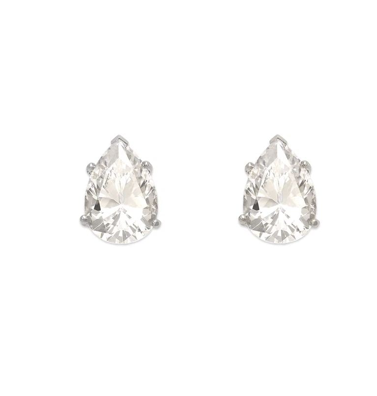 NEW 14K WHITE GOLD TEARDROP CUT STUD EARRINGS (1 of 2)