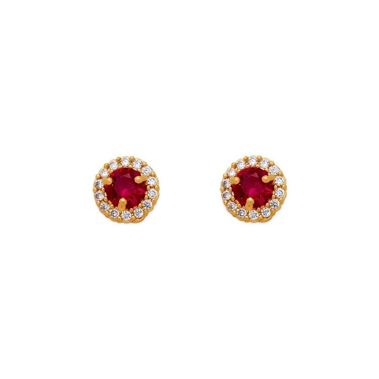 NEW 14K YELLOW GOLD 4MM RED ROUND STUD EARRINGS: NEW 14K YELLOW GOLD 4MM RED ROUND STUD EARRINGS 4MM RED ROUND STUD EARRINGS NEW 14K YELLOW GOLD Width: Approx. 4mm Apx WEIGHT: 2g