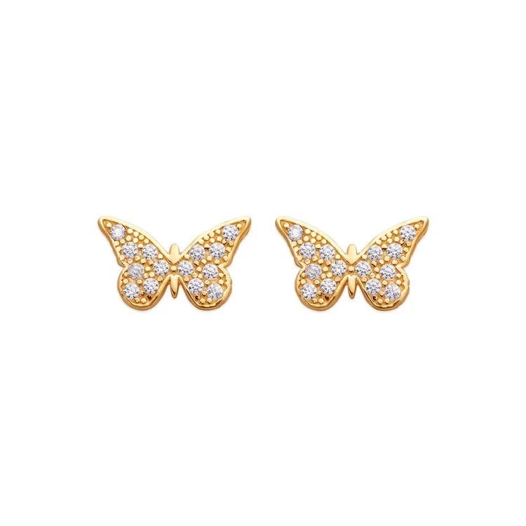 NEW 14K YELLOW GOLD 12MM BUTTERFLY PAVE STUD EARRINGS: NEW 14K YELLOW GOLD 12MM BUTTERFLY PAVE STUD EARRINGS 12MM BUTTERFLY PAVE STUD EARRINGS NEW 14K YELLOW GOLD Width: Approx. 12mm Apx WEIGHT: 2g