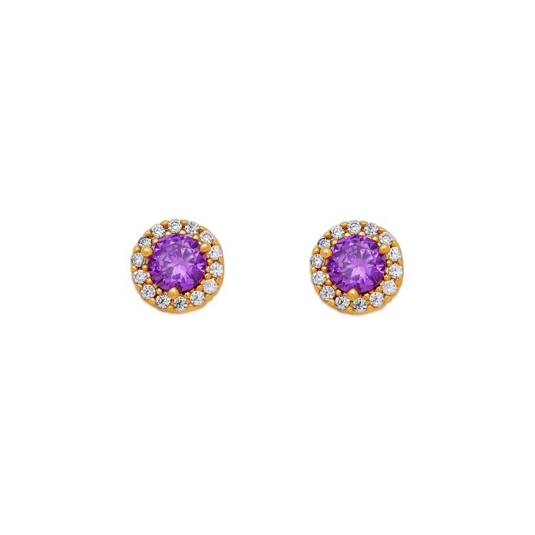 NEW 14K YELLOW GOLD 4MM PURPLE ROUND STUD EARRINGS (1 of 2)
