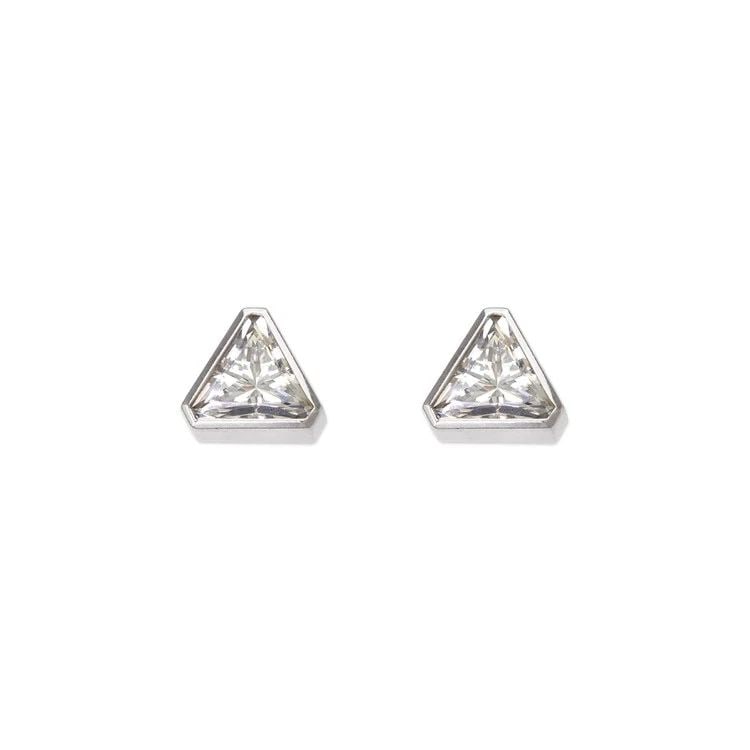 NEW 14K WHITE GOLD TRIANGLE BEVELED STUD EARRINGS (1 of 2)