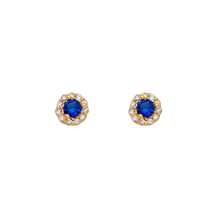 NEW 14K YELLOW GOLD 3MM BLUE ROUND STUD EARRINGS: NEW 14K YELLOW GOLD MAGIC EYE STUD EARRINGS MAGIC EYE STUD EARRINGS NEW 14K YELLOW GOLD Width: Approx. 7x4mm Apx WEIGHT: 2g