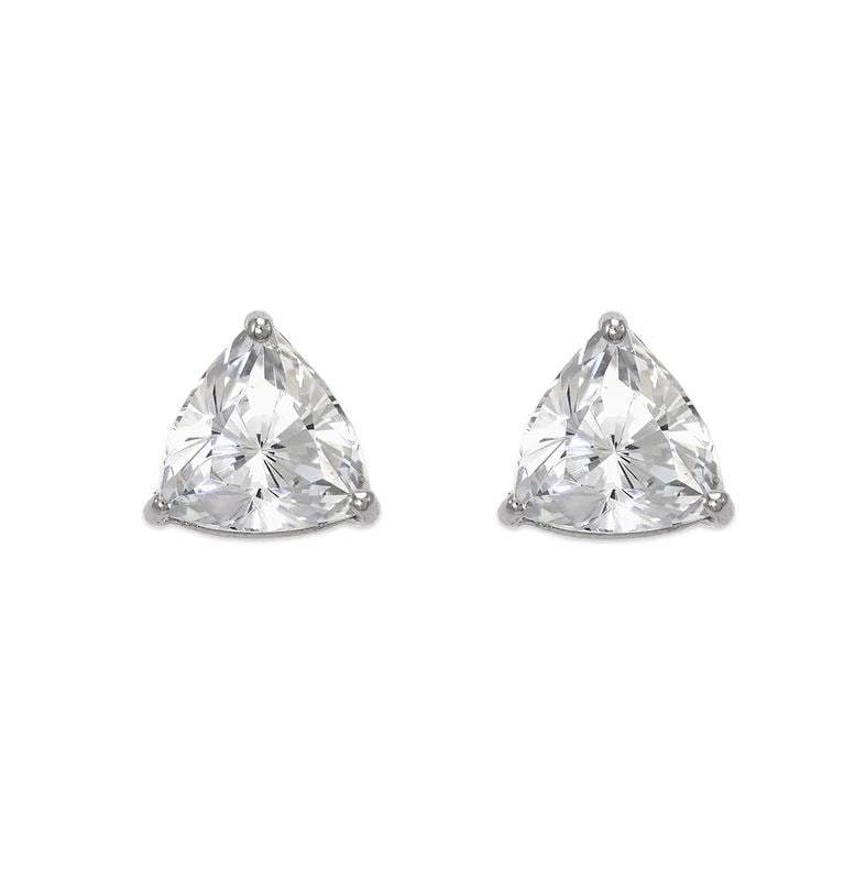 NEW 14K WHITE GOLD ROUNDED TRIANGLE CUT STUD EARRINGS (1 of 2)