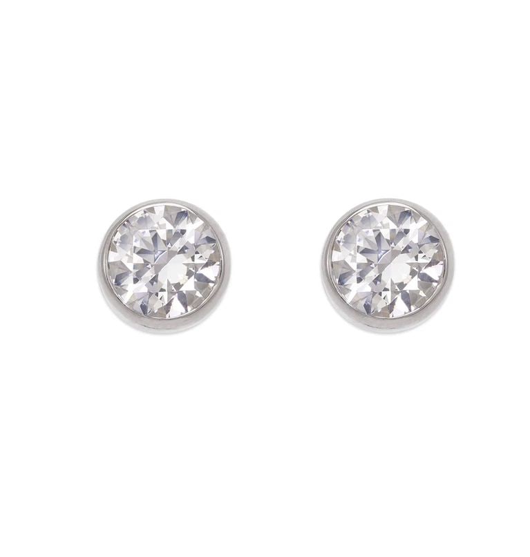 NEW 14K WHITE GOLD ROUND BEVELED STUD EARRINGS (1 of 2)