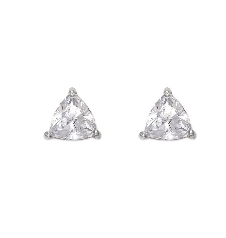 NEW 14K WHITE GOLD ROUNDED TRIANGLE CUT STUD EARRINGS (1 of 2)