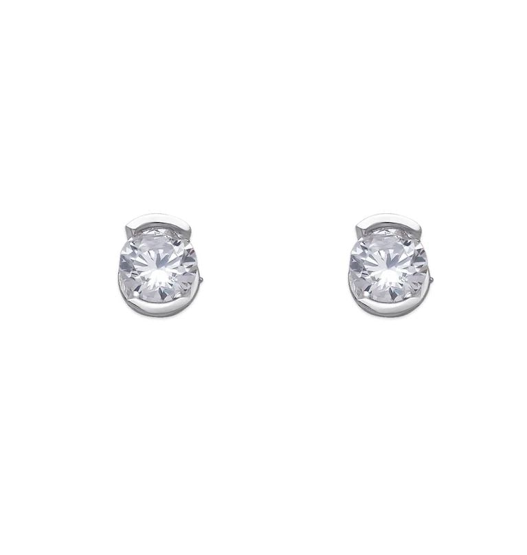 NEW 14K WHITE GOLD OPEN BEZEL STUD EARRINGS: NEW 14K WHITE GOLD OPEN BEZEL STUD EARRINGS OPEN BEZEL STUD EARRINGS NEW 14K WHITE GOLD Width: Approx. 4x5mm Apx WEIGHT: 2g
