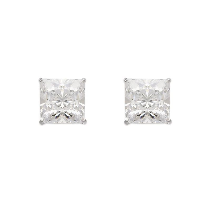 NEW 14K WHITE GOLD PRINCESS CUT STUD EARRINGS: NEW 14K WHITE GOLD PRINCESS CUT STUD EARRINGS PRINCESS CUT STUD EARRINGS NEW 14K WHITE GOLD Width: Approx. 7mm Apx WEIGHT: 2g