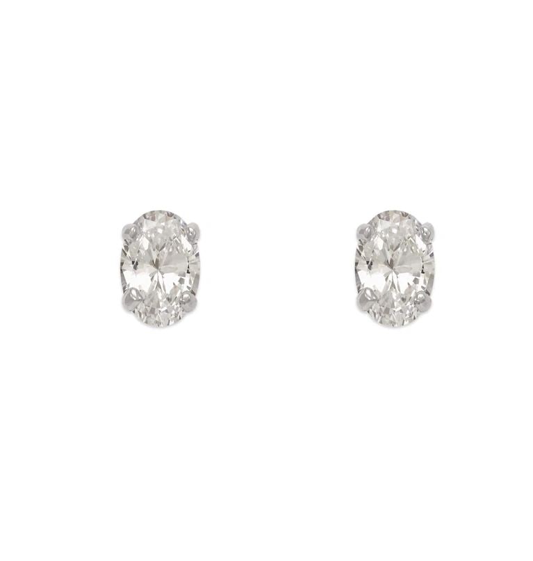 NEW 14K WHITE GOLD OVAL CUT STUD EARRINGS: NEW 14K WHITE GOLD OVAL CUT STUD EARRINGS OVAL CUT STUD EARRINGS NEW 14K WHITE GOLD Width: Approx. 6mm Apx WEIGHT: 2g