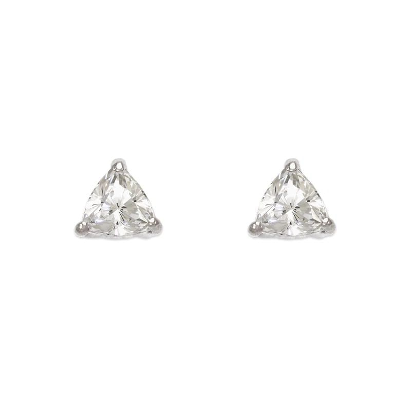 NEW 14K WHITE GOLD ROUNDED TRIANGLE CUT STUD EARRINGS (1 of 2)