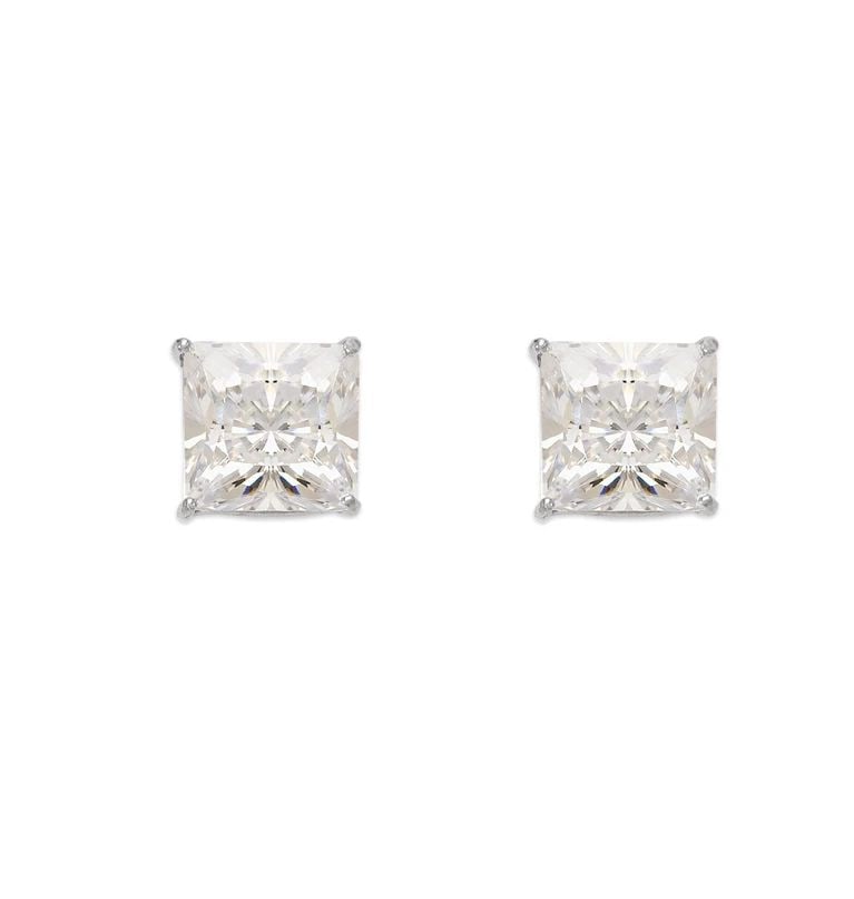 NEW 14K WHITE GOLD PRINCESS CUT STUD EARRINGS: NEW 14K WHITE GOLD PRINCESS CUT STUD EARRINGS PRINCESS CUT STUD EARRINGS NEW 14K WHITE GOLD Width: Approx. 6.5mm Apx WEIGHT: 2g