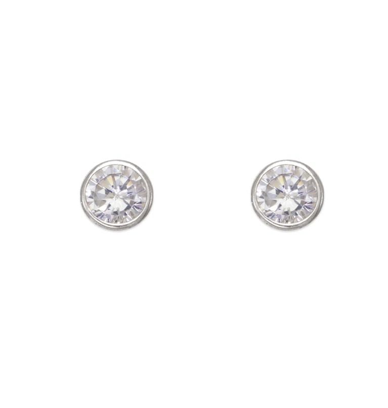 NEW 14K WHITE GOLD ROUND BEVELED STUD EARRINGS (1 of 2)