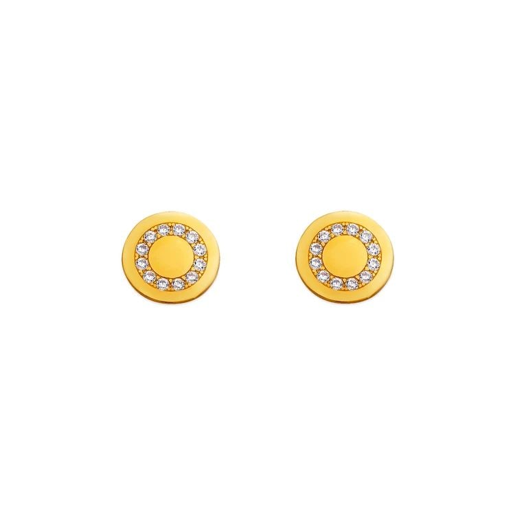 NEW 14K YELLOW GOLD COIN CIRCLE STUD EARRINGS (1 of 2)