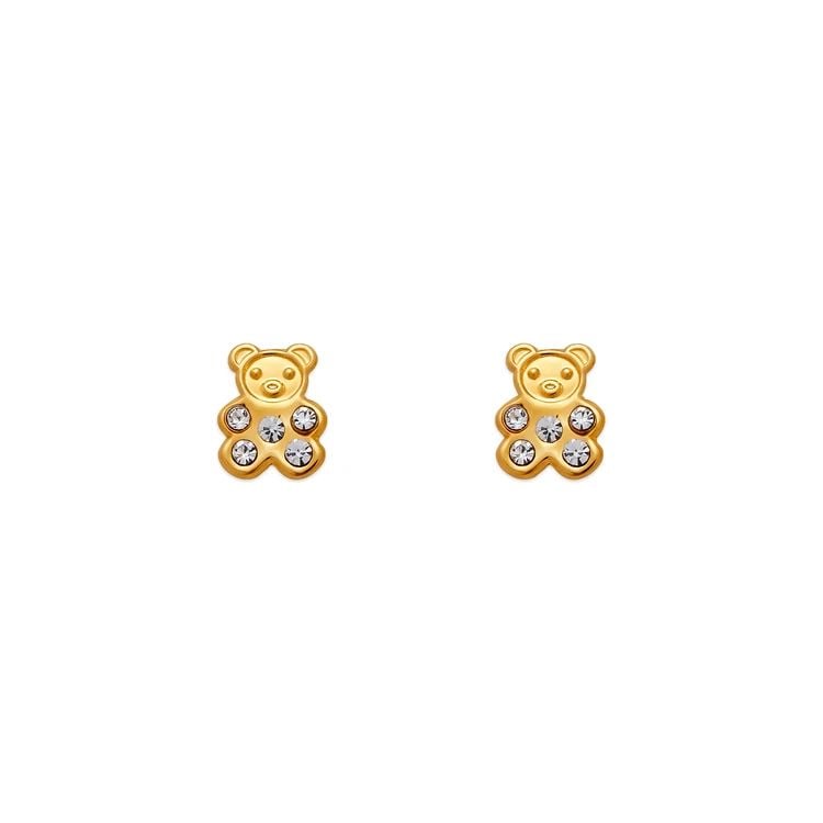 NEW 14K YELLOW GOLD BEAR STUD EARRINGS (1 of 2)