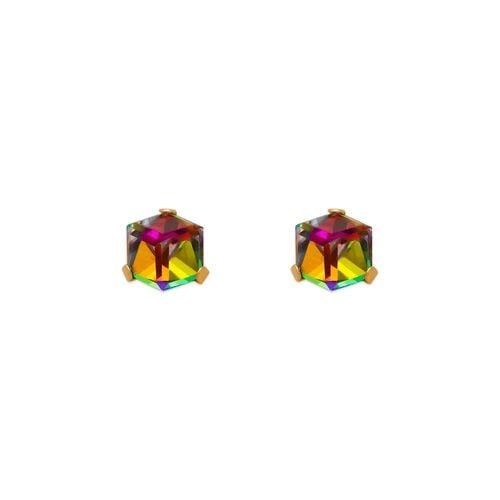 NEW 14K YELLOW GOLD DISCO CUBE STUD EARRINGS (1 of 2)