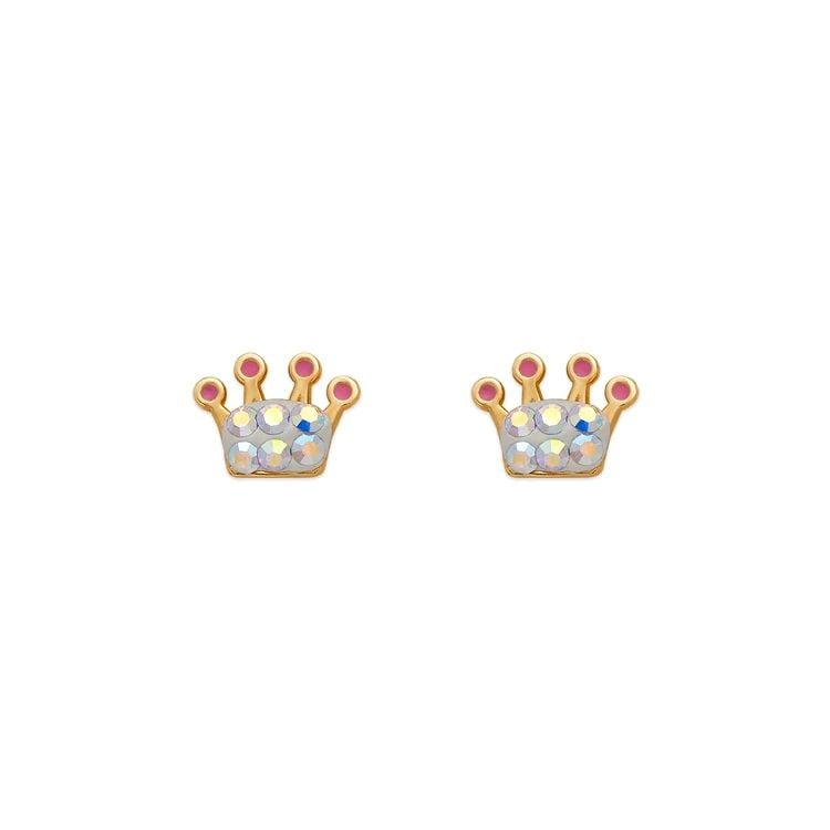 NEW 14K YELLOW GOLD CROWN ENAMEL STUD EARRINGS: NEW 14K YELLOW GOLD CROWN ENAMEL STUD EARRINGS CROWN ENAMEL STUD EARRINGS NEW 14K YELLOW GOLD Width: Approx. 7x5mm Apx WEIGHT: 2g