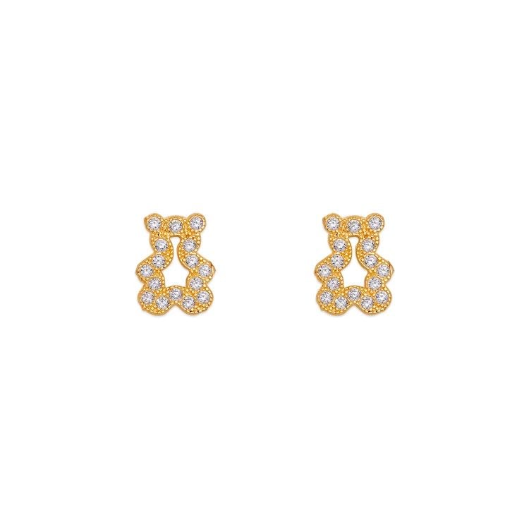 NEW 14K YELLOW GOLD BEAR PAVE STUD EARRINGS (1 of 2)