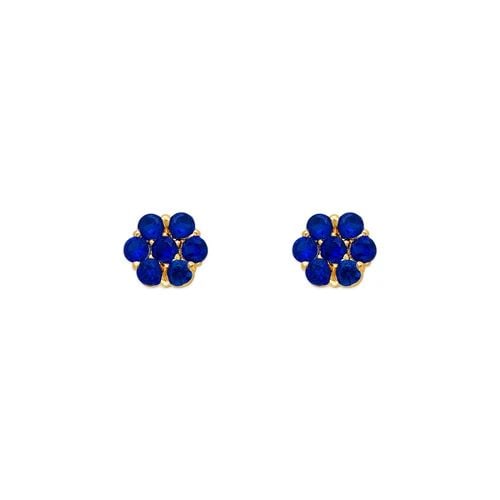 NEW 14K YELLOW GOLD BLUE FLOWER STUD EARRINGS: NEW 14K YELLOW GOLD BLUE FLOWER STUD EARRINGS BLUE FLOWER STUD EARRINGS NEW 14K YELLOW GOLD Width: Approx. 5mm AVERAGE Apx WEIGHT: 2g