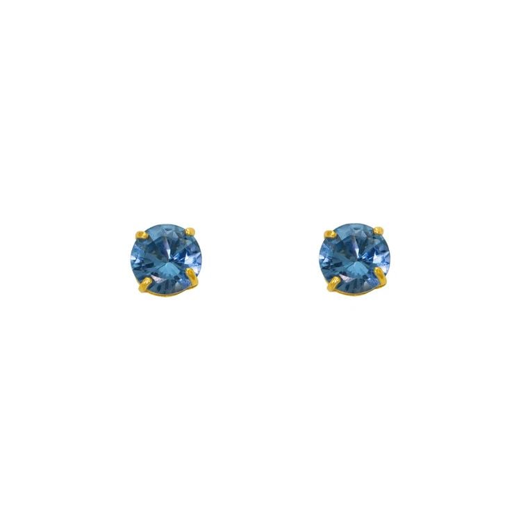 NEW 14K YELLOW GOLD BLUE ZIRCON BIRTHSTONE SCREWBACK STUD EARRINGS (1 of 2)