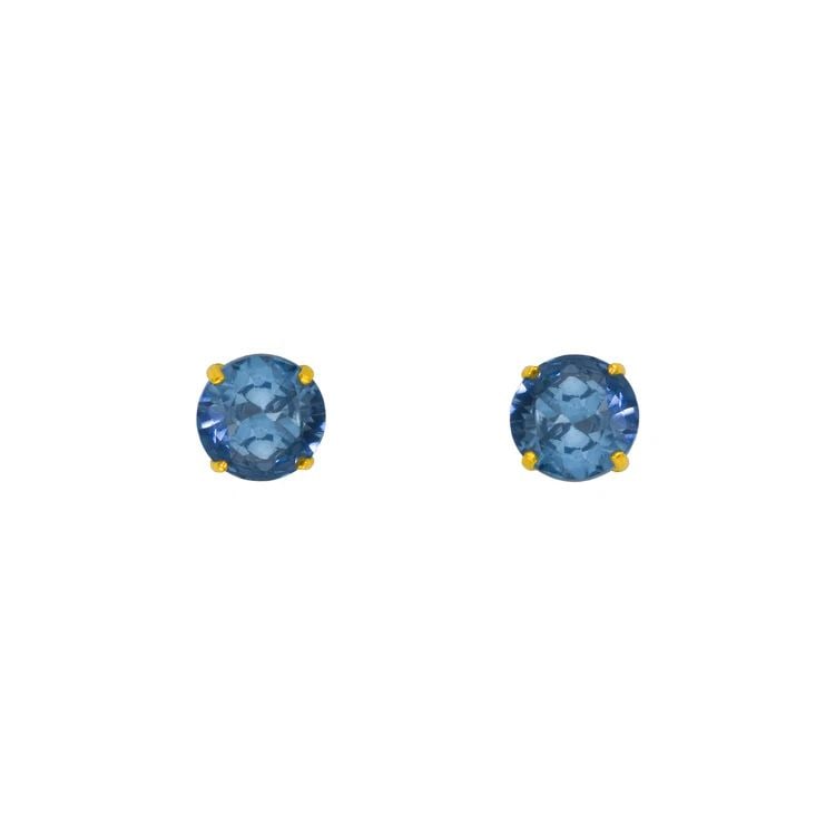 NEW 14K YELLOW GOLD BLUE ZIRCON BIRTHSTONE SCREWBACK STUD EARRINGS (1 of 2)