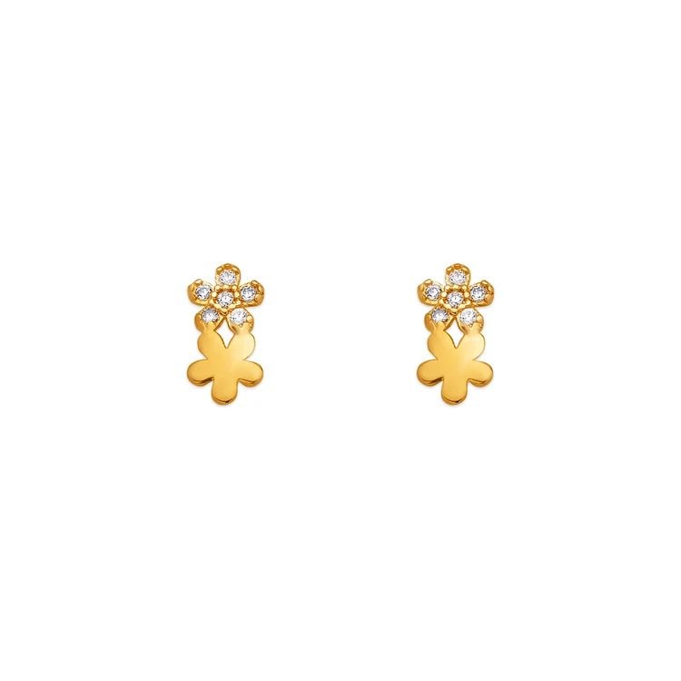 NEW 14K YELLOW GOLD DOUBLE FLOWER PAVE STUD EARRINGS: NEW 14K YELLOW GOLD DOUBLE FLOWER PAVE STUD EARRINGS DOUBLE FLOWER PAVE STUD EARRINGS NEW 14K YELLOW GOLD Width: Approx. 5x9mm Apx WEIGHT: 2g