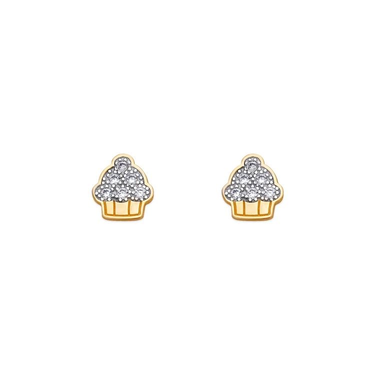 NEW 14K YELLOW GOLD CUPCAKE PAVE STUD EARRINGS (1 of 2)