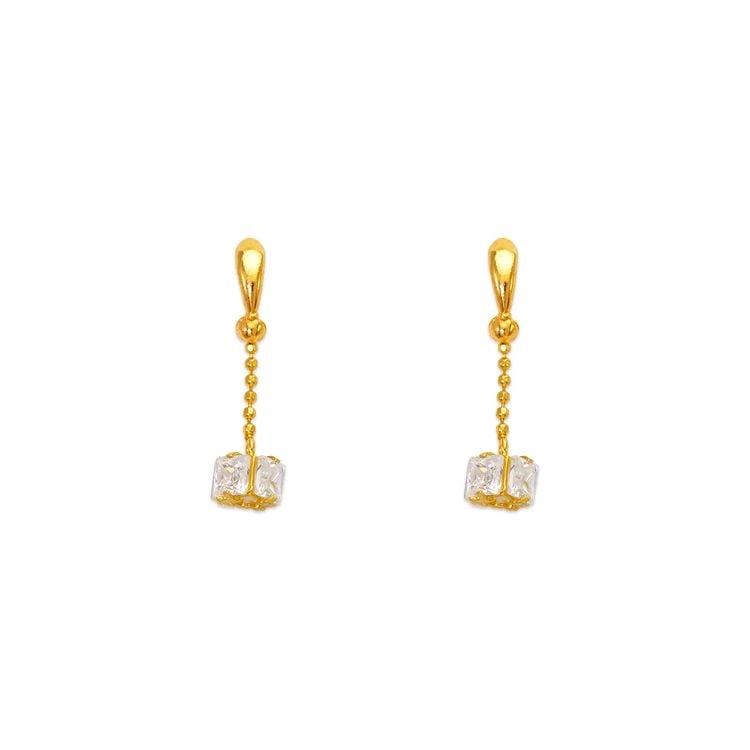 NEW 14K YELLOW GOLD DANGLING CUBE STUD EARRINGS (1 of 2)