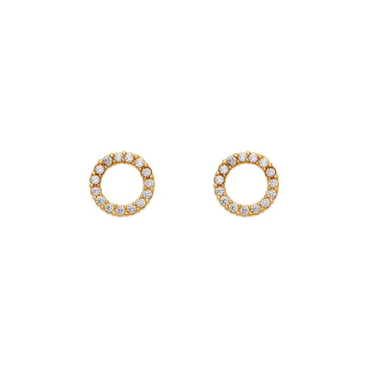 NEW 14K YELLOW GOLD CIRCLE PAVE STUD EARRINGS (1 of 2)