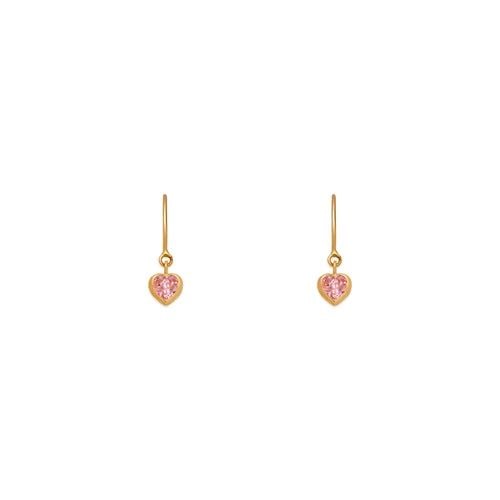 NEW 14K YELLOW GOLD DANGLING PINK STUD EARRINGS: NEW 14K YELLOW GOLD DANGLING PINK STUD EARRINGS DANGLING PINK STUD EARRINGS NEW 14K YELLOW GOLD Width: Approx. 10mm AVERAGE Apx WEIGHT: 2g