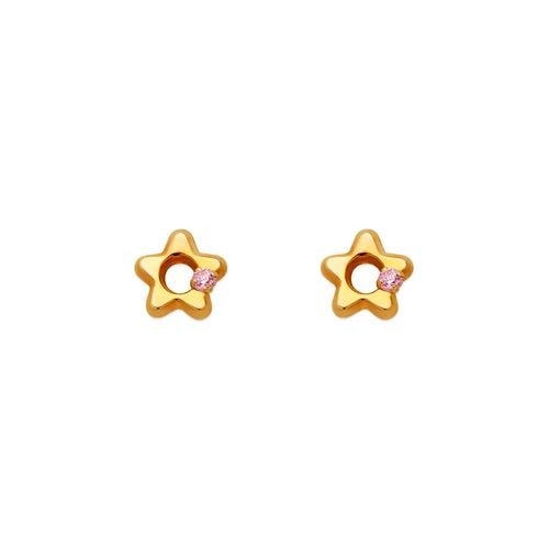NEW 14K YELLOW GOLD 5MM PINK STAR STUD EARRINGS: NEW 14K YELLOW GOLD 5MM PINK STAR STUD EARRINGS 5MM PINK STAR STUD EARRINGS NEW 14K YELLOW GOLD Width: Approx. 5.5mm AVERAGE Apx WEIGHT: 2g