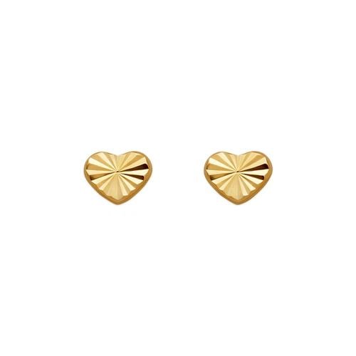 NEW 14K YELLOW GOLD DIAMOND CUT HEART STUD EARRINGS: NEW 14K YELLOW GOLD DIAMOND CUT HEART STUD EARRINGS DIAMOND CUT HEART STUD EARRINGS NEW 14K YELLOW GOLD Width: Approx. 6x5mm AVERAGE Apx WEIGHT: 2g