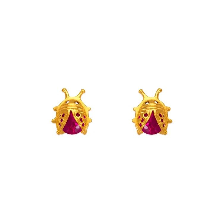 NEW 14K YELLOW GOLD 7MM LADYBUG STUD EARRINGS (1 of 2)