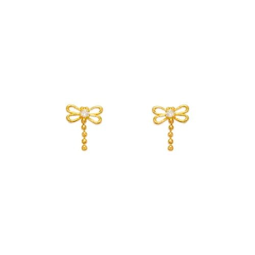 NEW 14K YELLOW GOLD DRAGONFLY STUD EARRINGS (1 of 2)