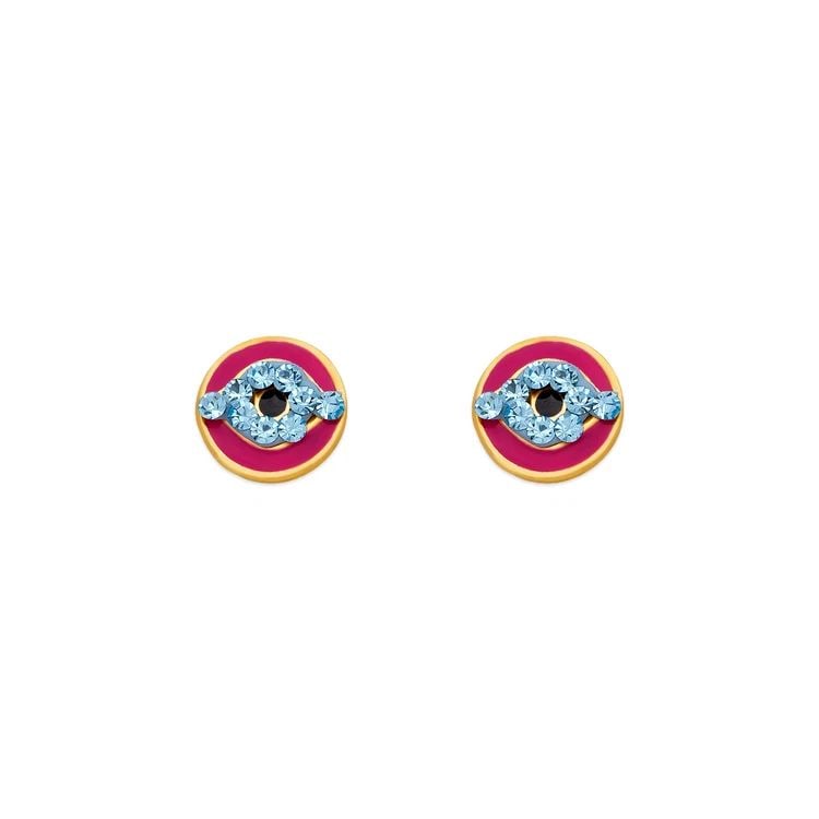 NEW 14K YELLOW GOLD EVIL EYE ENAMEL STUD EARRINGS: NEW 14K YELLOW GOLD EVIL EYE ENAMEL STUD EARRINGS EVIL EYE ENAMEL STUD EARRINGS NEW 14K YELLOW GOLD Width: Approx. 7mm Apx WEIGHT: 2g