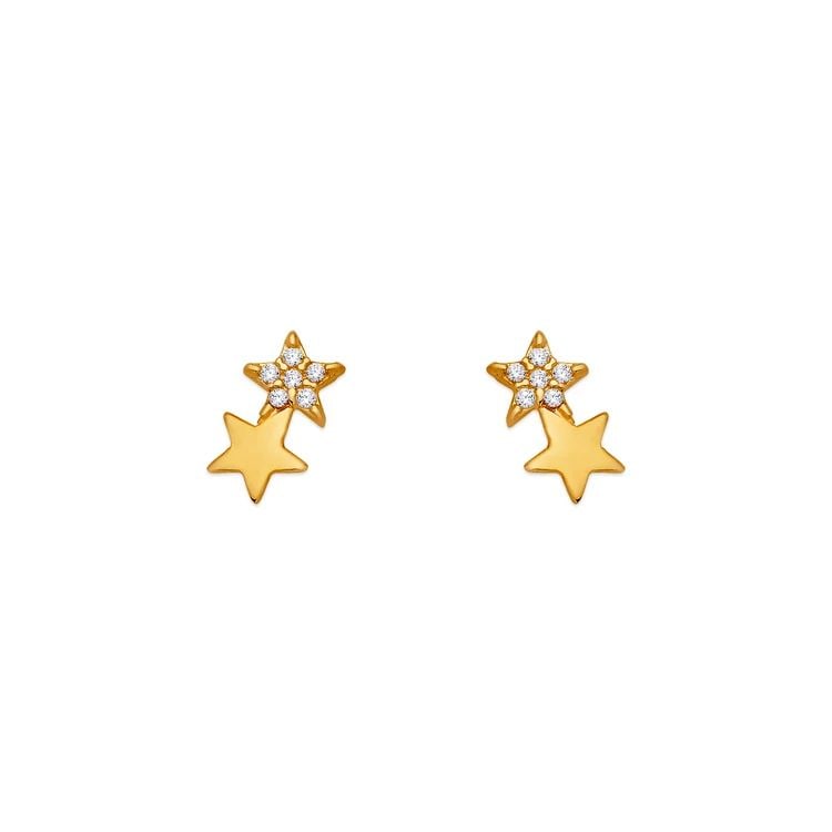NEW 14K YELLOW GOLD DOUBLE STAR PAVE STUD EARRINGS: NEW 14K YELLOW GOLD DOUBLE STAR PAVE STUD EARRINGS DOUBLE STAR PAVE STUD EARRINGS NEW 14K YELLOW GOLD Width: Approx. 5x9mm Apx WEIGHT: 2g