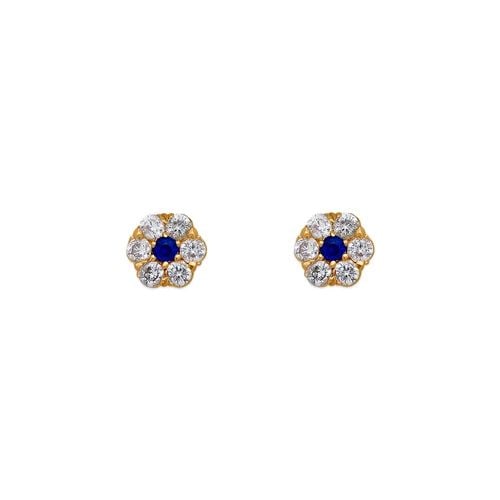 NEW 14K YELLOW GOLD BLUE FLOWER STUD EARRINGS: NEW 14K YELLOW GOLD BLUE FLOWER STUD EARRINGS BLUE FLOWER STUD EARRINGS NEW 14K YELLOW GOLD Width: Approx. 5mm AVERAGE Apx WEIGHT: 2g
