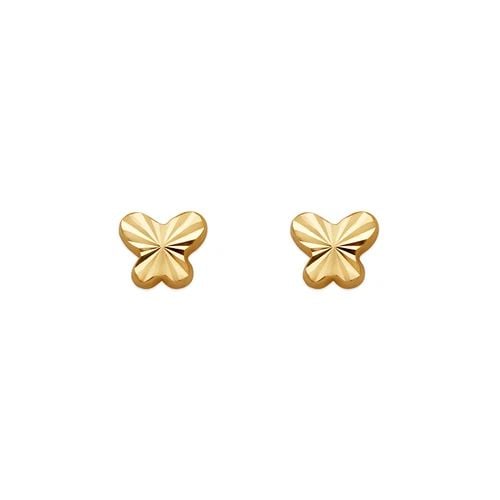 NEW 14K YELLOW GOLD DIAMOND CUT BUTTERFLY STUD EARRINGS: NEW 14K YELLOW GOLD DIAMOND CUT BUTTERFLY STUD EARRINGS DIAMOND CUT BUTTERFLY STUD EARRINGS NEW 14K YELLOW GOLD Width: Approx. 6x5mm AVERAGE Apx WEIGHT: 2g
