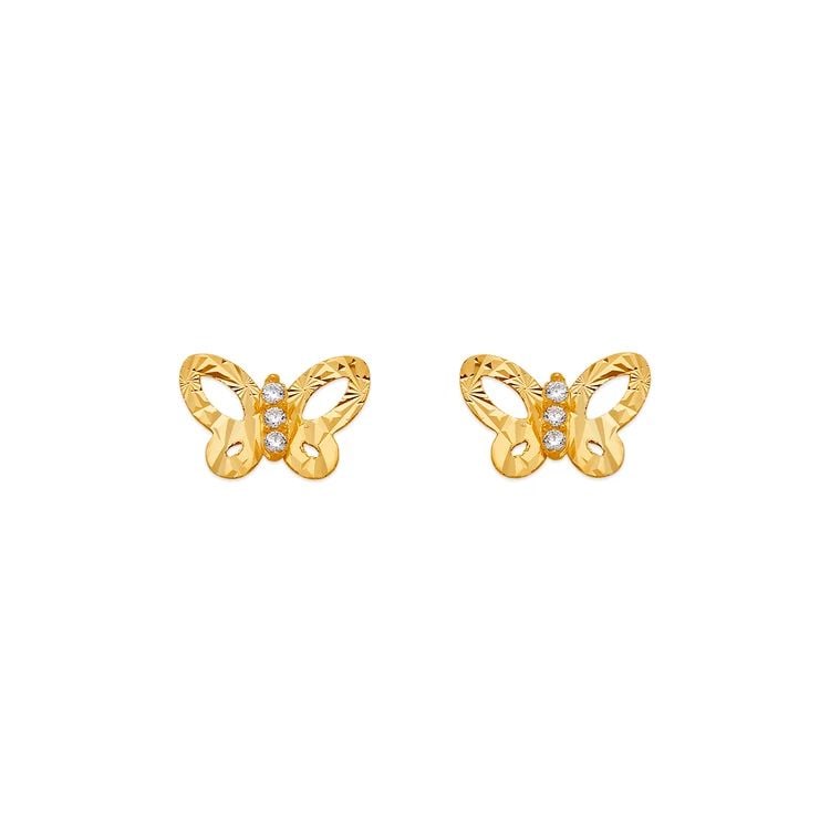 NEW 14K YELLOW GOLD DIAMOND CUT BUTTERFLY STUD EARRINGS: NEW 14K YELLOW GOLD DIAMOND CUT BUTTERFLY STUD EARRINGS DIAMOND CUT BUTTERFLY STUD EARRINGS NEW 14K YELLOW GOLD Width: Approx. 8x5.5mm Apx WEIGHT: 2g