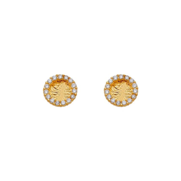 NEW 14K YELLOW GOLD DIAMOND CUT CIRCLE STUD EARRINGS: NEW 14K YELLOW GOLD DIAMOND CUT CIRCLE STUD EARRINGS DIAMOND CUT CIRCLE STUD EARRINGS NEW 14K YELLOW GOLD Width: Approx. 7mm Apx WEIGHT: 2g