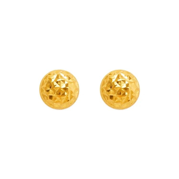 NEW 14K YELLOW GOLD DIAMOND CUT HALF BALL STUD EARRINGS: NEW 14K YELLOW GOLD DIAMOND CUT HALF BALL STUD EARRINGS DIAMOND CUT HALF BALL STUD EARRINGS NEW 14K YELLOW GOLD Width: Approx. 10mm Apx WEIGHT: 2g